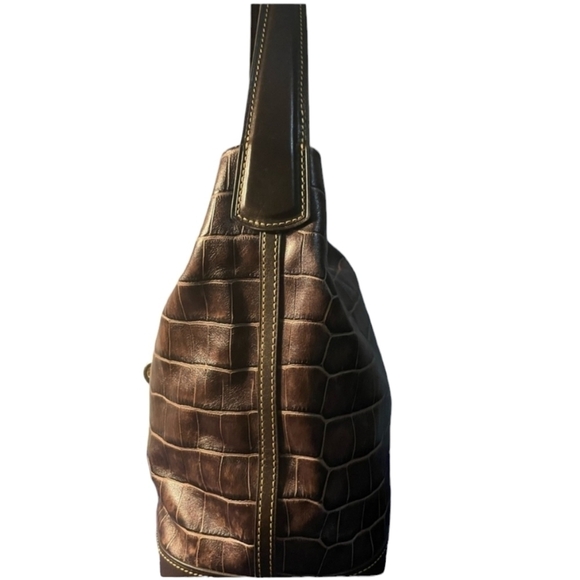 Dooney & Bourke Croco Logo Lock Shoulder Bag & Matching Zippered Pouch EUC - Picture 5 of 16